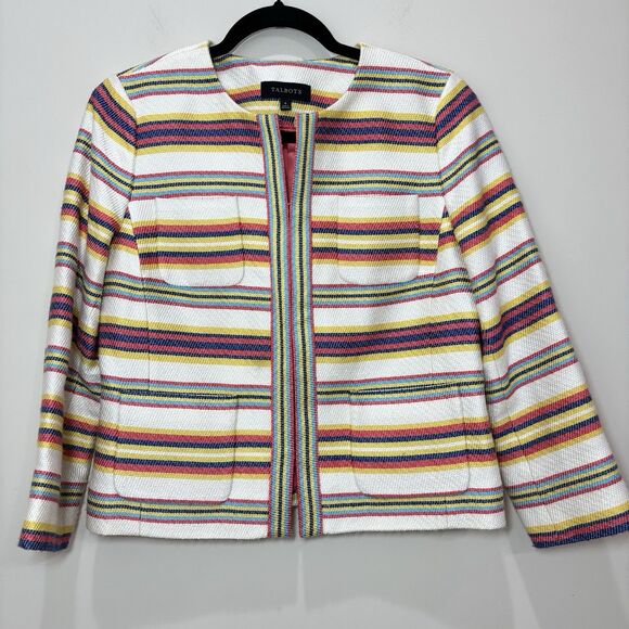 Talbots Yellow Blue Multi Striped Blazer Jacket 6 Cotton Tweed Career Corpcore - Picture 1 of 7